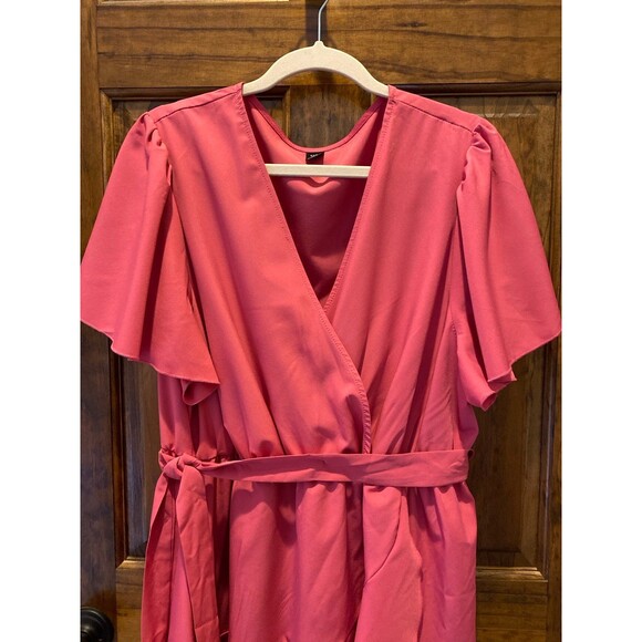 SHEIN Dress Plus size 2 XL Dark Pink Faux Wrap Tiered Style Flutter Sleeve - Picture 2 of 12